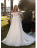 Off Shoulder Beaded Ivory Lace Tulle Fairytale Wedding Dress